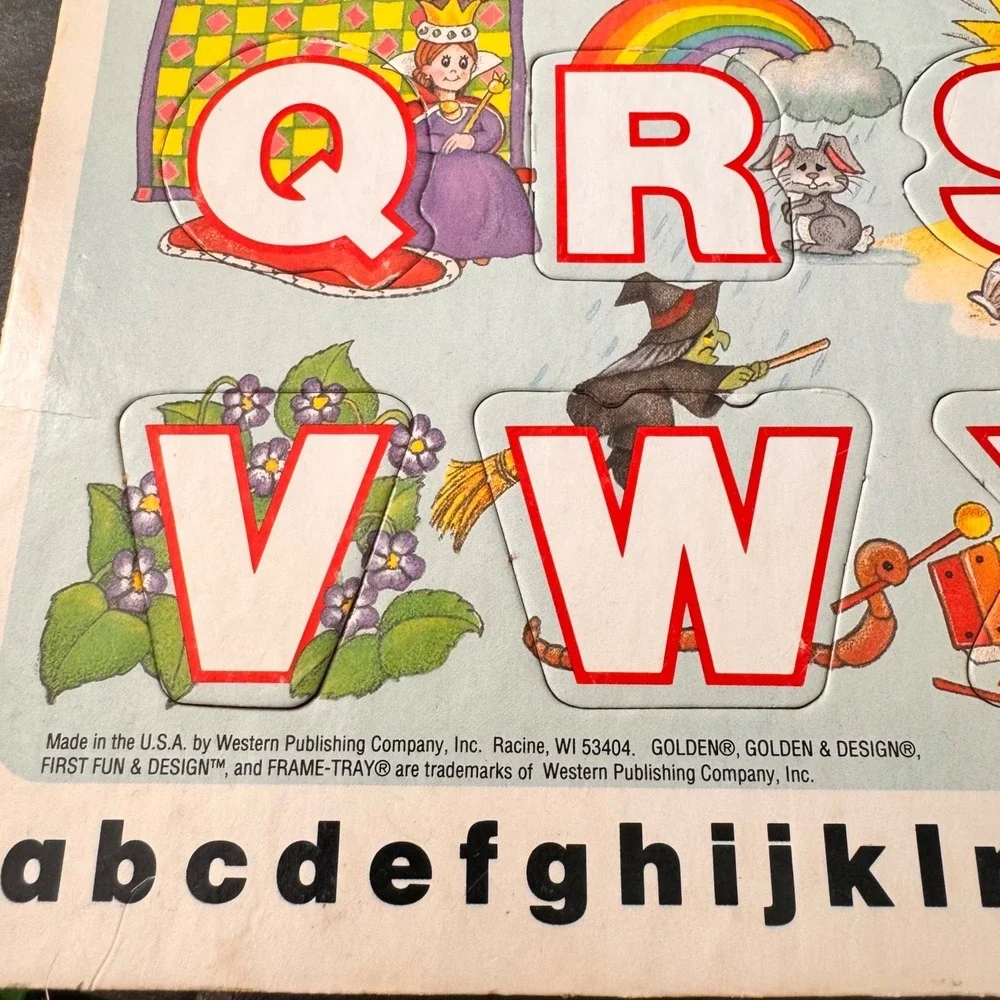Vintage 80s Golden First Fun Alphabet Frame Tray Puzzle Educational Learning Toy